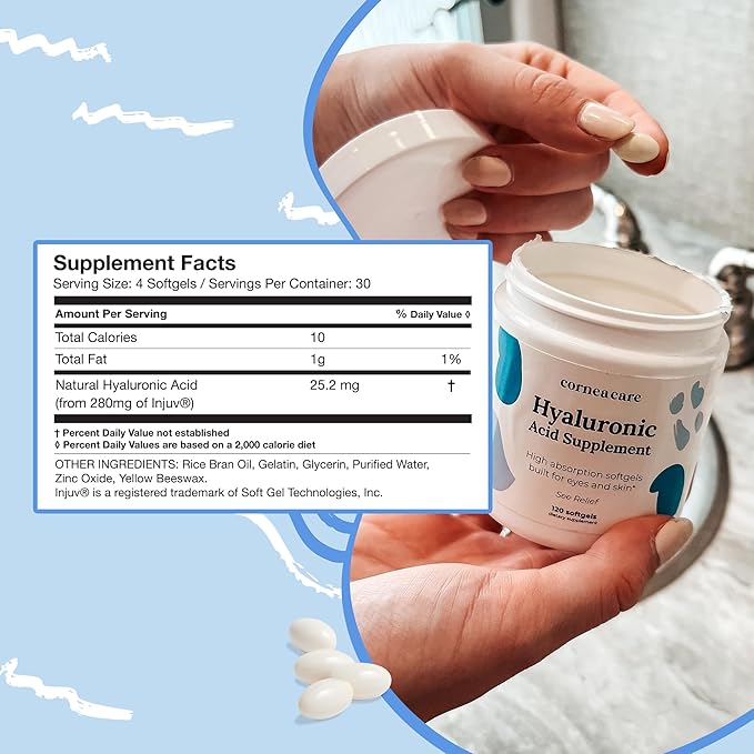 CorneaCare High Absorption Hyaluronic Acid | Hyaluronic Acid Supplements | Hydration Tablets | Anti Aging Supplement | Eye Vitamins | Eye Supplements | 120 Softgels