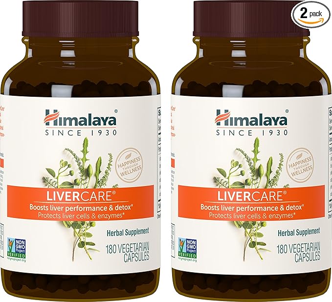 Himalaya LiverCare, 180 Day Supply - Herbal Liver Support Promoting Waste Elimination, Liver Cleanse, Detox, and Bile Production - Vegan, Non-GMO, Gluten Free, 375 mg, 180 Capsules (Pack of 2)