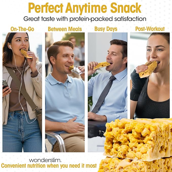 Wonderslim High Fiber Protein Bars, Fluffy Lemon Crisp | 15g Protein, 8g Fiber | Low Sugar, Low Carb | Healthy Indulgence | Satisfying, Supports Energy & On-the-Go Convenience, 7 Pack