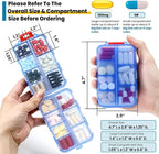 3 Pack 14 Grids Travel Pill Organizer Box with 415-Pcs Medicine Name Labels - Pocket Daily Pharmacy Case Container Kit - Travel Medication Holder Dispenser for Fish Oil Vitamin Supplement - Clear