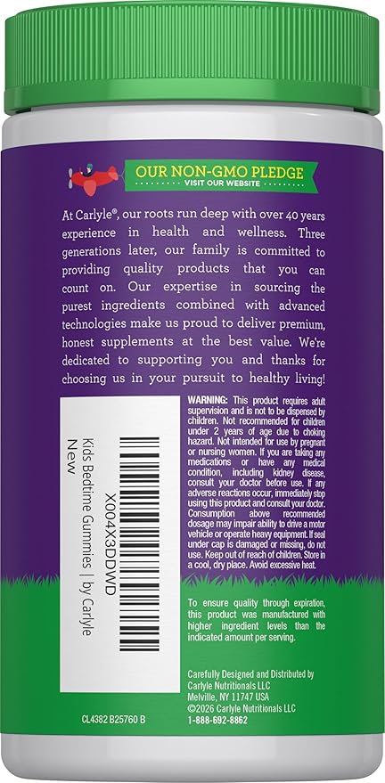 Lil' Sprouts Kids Melatonin & Magnesium | Bedtime Gummies | 60 Count | Berry Flavor | 100% Drug Free | Non-GMO and Gluten Free