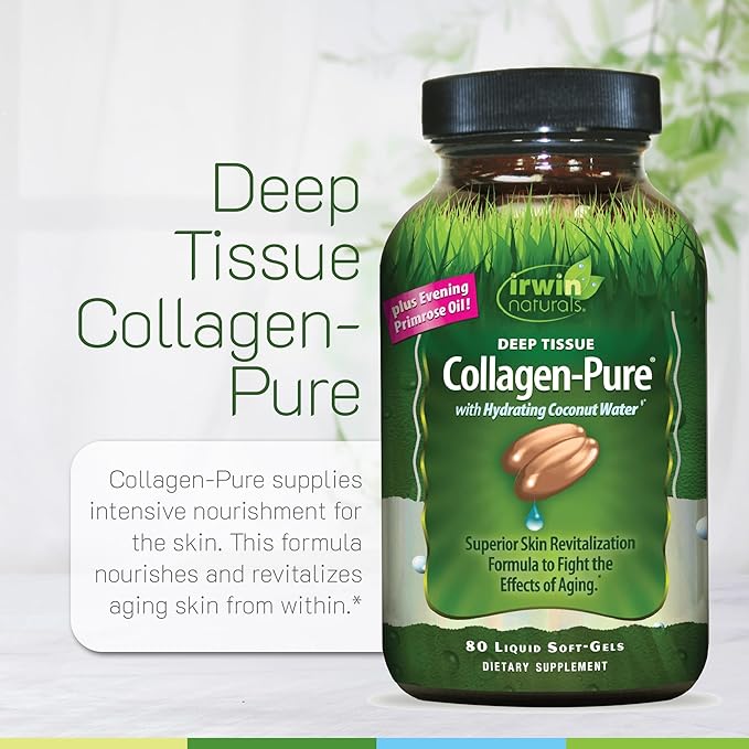 Irwin Naturals Deep Tissue Collagen-Pure - 80 Liquid Softgels - Intense Nourishment for The Skin - 2,000 mg of Hydrolyzed Collagen - 16 Total Servings