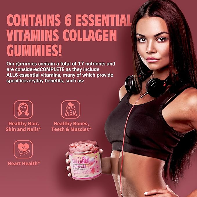 VIFSSG Collagen Peptide Gummies for Women,60 Gummies Sugar-Free Hydrolyzed, Extra Strength 2500mg Protein Type I,II,III,V,X with 15000mcg Biotin and Vitamin A B6 B12 C D E for Hair Skin Nail