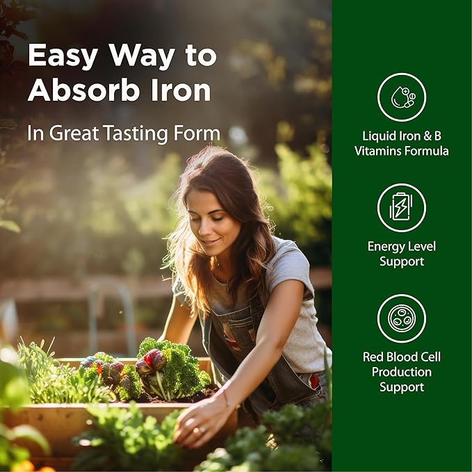Flora Iron with B-Vitamin Complex - Helps Maintain Healthy Iron Levels - Non-Constipating, Highly Absorbable - Vitamin-B & Liquid Iron - Vegan Supplement - Yeast & Gluten Free, 15-oz. Glass Bottle