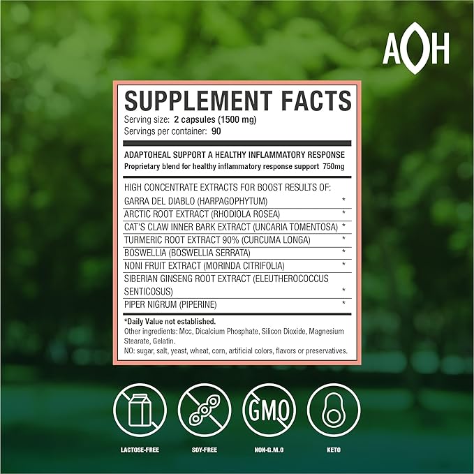 ADAPTOHEAL Inflammoff - Adaptogenic Supplement Designed to Support Joint, Muscle and Tissue Inflammation Naturally, 8 Highly Concentrated extracts with Turmeric and Rhodiola rosea (180 Capsules)