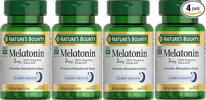Nature's Bounty Super Strength Melatonin 5 mg Softgels 90 ea (Pack of 4)