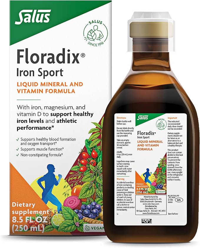 Floradix Iron Sport Liquid Mineral & Vitamin Formula - Daily Nutrition & Energy Support* - Sports Nutrition with Iron, B Vitamins & More - Vegan & Non-GMO - 8.5 fl oz