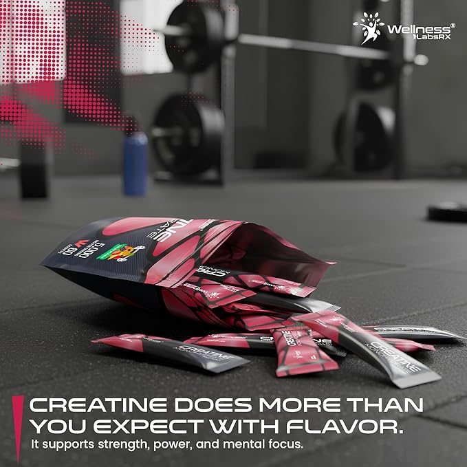 WELLNESS LABSRX Creatine Monohydrate Powder Sachets 300g – Fruit Punch Flavor Micronized Creatine Powder Supplement, Creatine for Women and Men, Supports Strength, Energy, Performance - 60 Servings