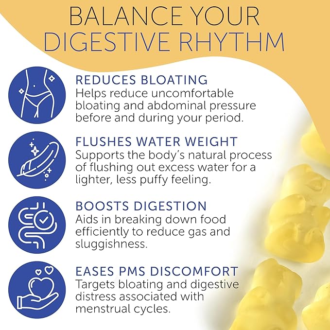 Bloating Relief for Women, Debloating for Women | Supports Period Bloat, Digestion & Water Weight Balance | Helps Before & During Your Cycle | 60 Vegan Gummies | Daily Digestive Support Supplement