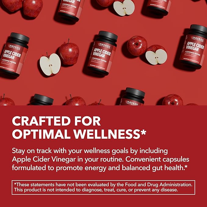 Apple Cider Vinegar Capsules with Cayenne Pepper - Bloating Relief and Appetite Suppressant - 500mg ACV and 20mg Capsicum Annuum Per Serving Unflavored - 60 Count - Vegan, Non-GMO - 2 Month Supply