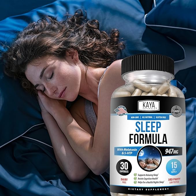 Kaya Naturals - Sleep Support Formula with Melatonin - Aid Support Vitamin Supplement - Sleep Stress and Mood Support - L-Tryptophan, Passion Flower, Ashwagandha and More (30 Count) (Pack of 2)