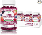 Lunakai USA Made Super Hair Gummies with Biotin, Zinc, Horsetail Extract & Saw Palmetto - Hair Growth Vitamins for Women & Men – Supports Thicker, Longer, Stronger Tresses, Skin & Nails - 6 Pack
