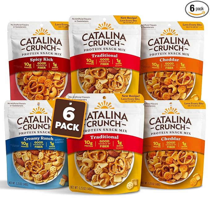 Catalina Crunch Protein Snack Mix with Cheese Crisps | 10g Protein, 1g Sugar per Serving | Good Source of Fiber, Keto, Gluten Free | Variety Pack (Pack of 6) - Packaging May Vary
