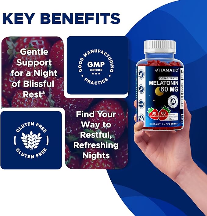 Vitamatic Sugar Free Melatonin 60 mg - 60 Vegetarian Gummies - Non-Habit Forming Supplement