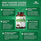 Zazzee USDA Organic Black Cohosh 10:1 Extract, 120 Vegan Capsules, 4 Month Supply, Actaea Racemosa, Women’s Health & Hormonal Balance Support, All-Natural, Non-GMO, Made in the USA