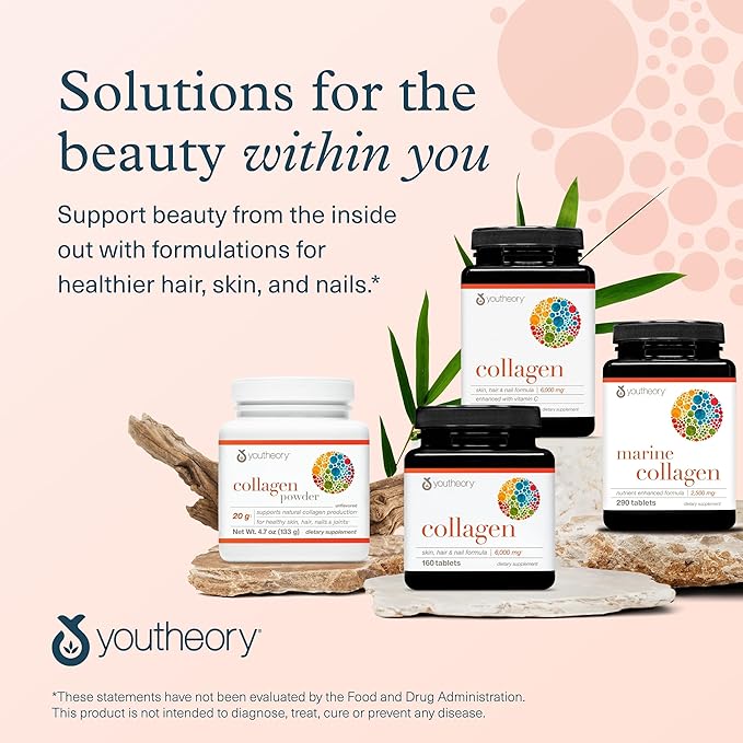 Youtheory Collagen Powder - Premium Collagen Supplement with Vitamin C & Biotin - Supports Healthy Hair, Nails, Skin & Joints* - Dairy, Soy & Gluten Free - Vanilla, 4.7 oz