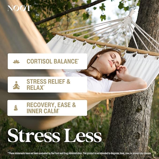 NOOT Stress Less - All Natural Stress & Anxiety Support, Adaptogen Mix with Ashwagandha and L-Theanine - Mood Support, Cortisol Supplements, Nootropics, Supplements for Women & Men, 60 Capsules