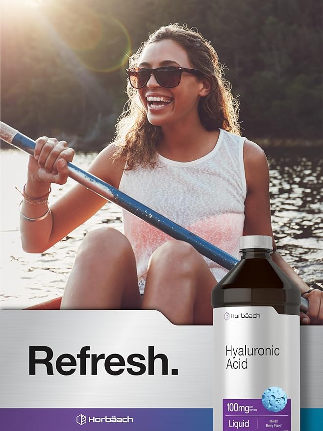 Horbäach Liquid Hyaluronic Acid Supplement | 100 mg | 16 oz | Mixed Berry Flavor | Non-GMO and Gluten Free Formula