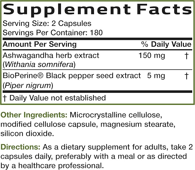 Bronson Ashwagandha Extra Strength Stress & Mood Support with BioPerine - Non GMO Formula, 360 Vegetarian Capsules
