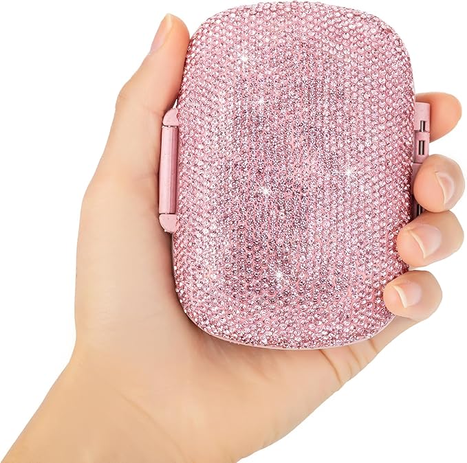 Cute Pill Organizer Small Bling Pill Case for Purse Medicine Vitamin Container Holder Daily Pill Box Container for Women Travel Medicine Kit(Pink)