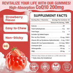 NATURE TARGET CoQ10 Gummies 200mg – High Absorption Coenzyme Q10 Supplements for Heart, Energy & Antioxidant with PQQ，Zinc & Ashwagandha, Strawberry Flavor, 90 Count