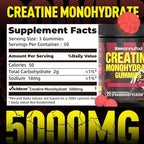 Wekannufod Creatine Monohydrate Gummies for Men & Women,5000MG Creatine Gummy Sugar Free. Boost Focus,Strength, and Endurance, Anti-Melting Formula, Vegan, Gluten-Free, Non-GMO,(Strawberry 90 ct)
