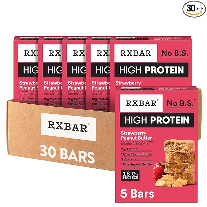 RXBAR High Protein Bars, Gluten Free, Protein Snacks, Strawberry Peanut Butter (6 Boxes, 30 Bars)