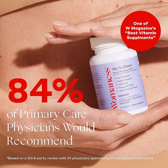 Womaness Me.No.Pause Supplement for Women - Hormone Balance for Women Perimenopause and Menopause - Ashwagandha, Pycnogenol and Bacognize for Hot Flashes, Brain Fog and Mood Hormone Free - 30 Capsules
