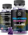 New Elements Melatonin Gummies 10mg with Magnesium Glycinate & Vitamin B6 | Sleep Support, Relaxation & Stress Relief | Non-GMO, Gluten-Free | Great-Tasting | Natural Grape Flavor