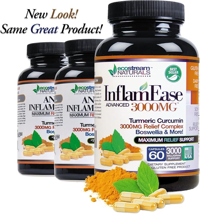 InflamEase, Day or Night Use - Gluten-Free, 60 Vegetarian Capsules (Packaging May Vary)