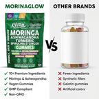 Clean Nutra Moringa Gummies | Pure Moringa Powder Supplement + Ashwagandha Turmeric Spirulina & Ginger Energy, Skin, Immune & Gut Health Green Superfood - Moringa Capsules Alternative