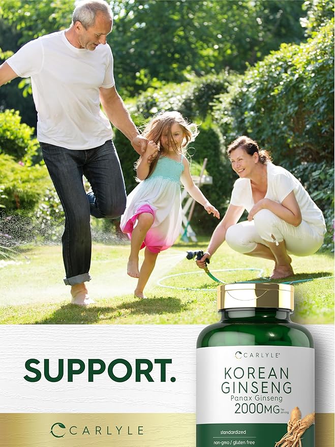 Carlyle Korean Ginseng Capsules | 2000mg Extract | 200 Count | Non-GMO and Gluten Free Formula | Standardized Panax Ginseng Supplement