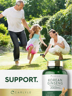 Carlyle Korean Ginseng Capsules | 2000mg Extract | 200 Count | Non-GMO and Gluten Free Formula | Standardized Panax Ginseng Supplement