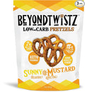 BeyondTwistz Low Carb Pretzels, Sunny Mustard, Keto Friendly, 2g Net Carbs, 18g Protein, Powered By HealthSense® High Fiber Wheat Flour, Family Size 8oz Bag, Pack of 3