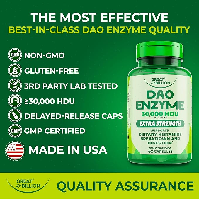 DAO Enzyme (Diamine Oxidase) - Digestive Enzymes for Women & Men - 30,000 HDU - Gut Health Supplements - Digestive Health Histamine Support - Enzymes for Digestion - 60 Capsules