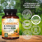 Turmeric Curcumin Supplement - 2000mg Organic Turmeric Per Serving - 95% Curcuminoids, Ginger & BioPerine Black Pepper for Best Absorption - Natural Vegan Joint Support, Bottled in USA - 60 Capsules