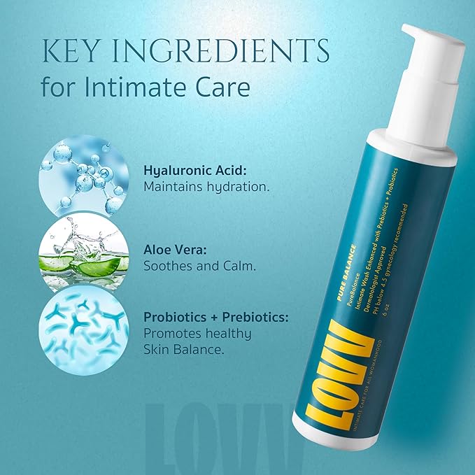 LOVV PureBalance Vulva Daily Cleanser | 6 Fl Oz | pH Balanced Feminine Body Wash Women with Hyaluronic Acid Probiotics & Prebiotics Gentle Intimate Wash for Women Supports Healthy Flora Fragrance Free