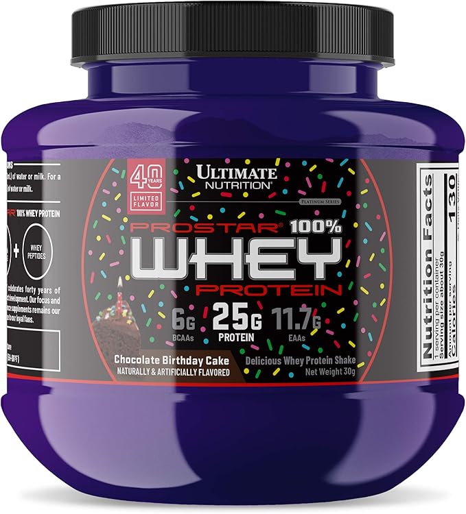 Ultimate Nutrition Prostar Whey Protein Powder Isolate, Chocolate Birthday Cake - Low Carb, High Protein Powder Shake for Muscle Gain & Recovery - Low Sodium, Low-Fat & Keto Friendly - 1.06 oz Tub