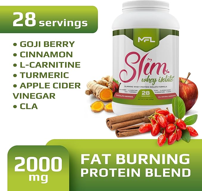 MFL Slim WHEY Protein Powder | 28g Protein | Low Carbs | Slimming Nutritional Shake | Sweetened with Stevia | 2 lbs. (Chocolate Berries)