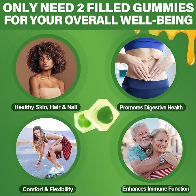 Black Seed Oil Gummies for Adults & Kids 9+, Chlorophyll & Sea Moss Supplement, Biotin with Hydrolyzed Collagen for Skin, Hair & Nails, Vit E, C, Zinc for Immune, Overall Health, Organic Cold Pressed