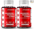 Vitamatic 2 Pack Cranberry Gummies with D-Mannose, Probiotics, Vitamin C – Plant-Based Botanical Extract – Vegan, Non-GMO – 60 Count