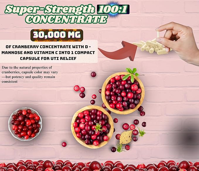 Cranberry Supplement for Women with D-Mannose & Vitamin C – Urinary Tract & Bladder Support – 150 Capsules in Premium Amber Glass Bottle, Vegan, Non-GMO