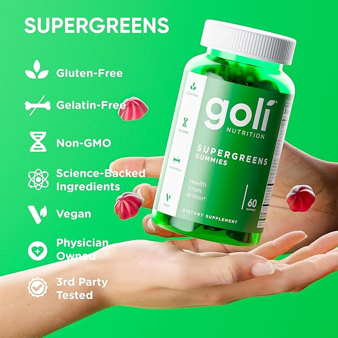 Goli SuperGreens Vitamin Gummy - 120 Count - Essential Vitamins and Minerals - Plant-Based, Vegan, Gluten-Free & Gelatin Free - Health from Within, Pack of 2