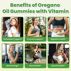 Oil of Oregano Gummies with Black Seed Oil + Vitamin D3, Oregano Oil Organic High Carvacrol, Immune & Digestive Support, Antioxidant Support, Peach & Mango Flavor, 60 Gummies