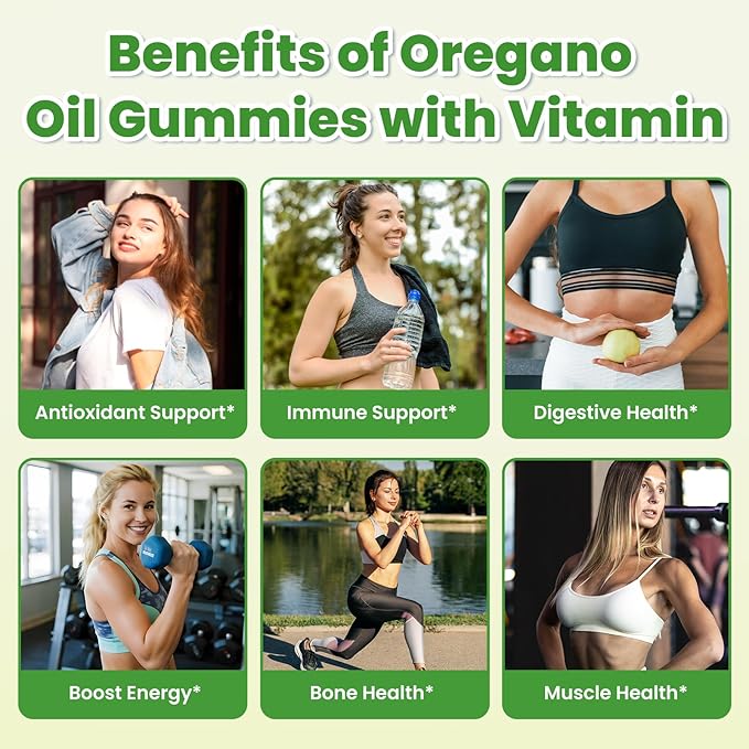 Oil of Oregano Gummies with Black Seed Oil + Vitamin D3, Oregano Oil Organic High Carvacrol, Immune & Digestive Support, Antioxidant Support, Peach & Mango Flavor, 60 Gummies