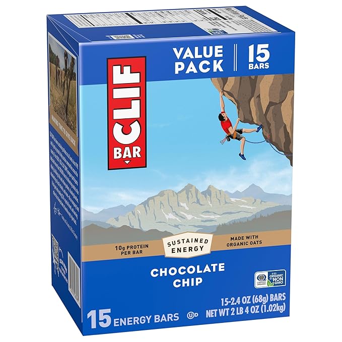 CLIF BAR - Energy Protein Bars - Chocolate Chip - Made with Organic Oats - Energy Bars - Non-GMO - (15 Pack)
