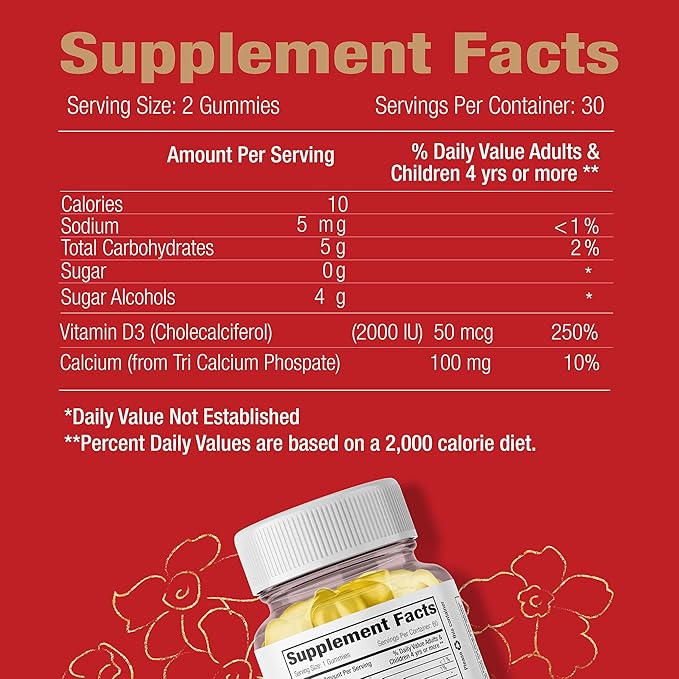 Sugar Free Vitamin D3 Gummies for Adults - Vegan Pectin-Based Gummy Vitamin D - 1,000 IU Natural Lemon Flavor - Gluten Free, Dairy Free, Soy Free Daily D3 Gummies for Women & Men - 60 Count
