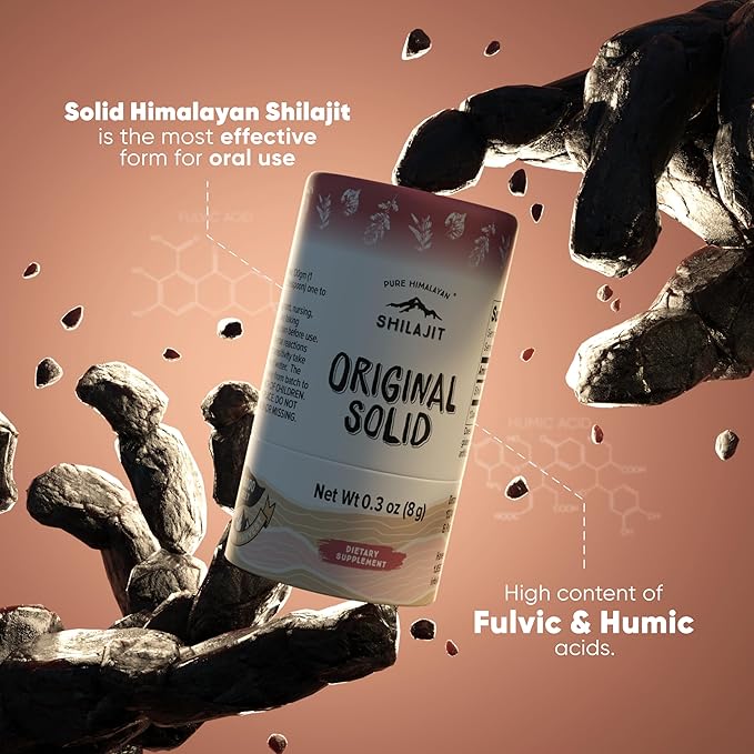 Pure Himalayan Shilajit, Original Solid, Excellent Source of Fulvic Acid & Trace Minerals, Widely Used in Ayurveda (8g, Pack of 1)