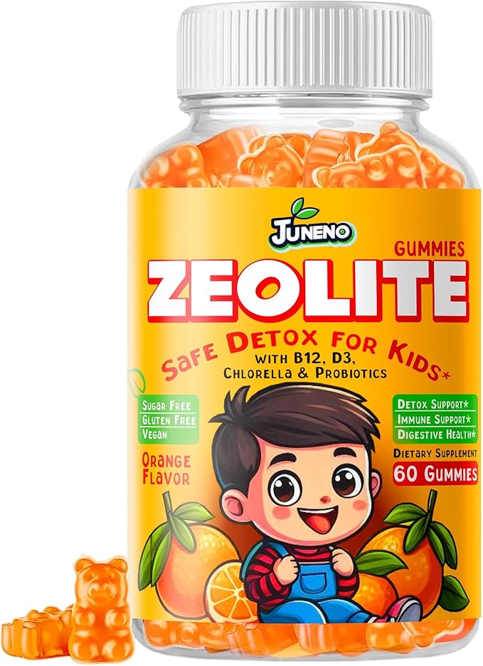 Zeolite Kids Detox Gummies - Total Body Cleanse Micronized Chewables Supplement with Chlorella - Orange Flavor Vegan Non-GMO Gluten-Free