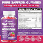 Max Strength Saffron Gummies 88.5mg with Magnesium, St. John's Wort & Rhodiola for Mood Support, Focus - Sugar-Free, 60 Count
